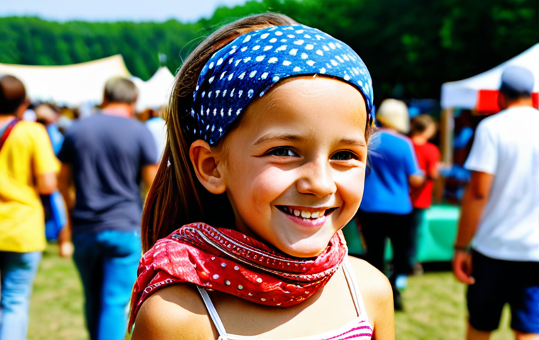 아동용 스카프 매는 법 - Knotted Charm**

"A young girl, around 7 years old, wearing a white t-shirt and jeans, with a bright...