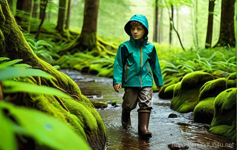 아동용 레인코트 리뷰 - **Prompt 1: The Comfortable Explorer** An adorable 4-year-old child, gender-neutral, with rosy c...