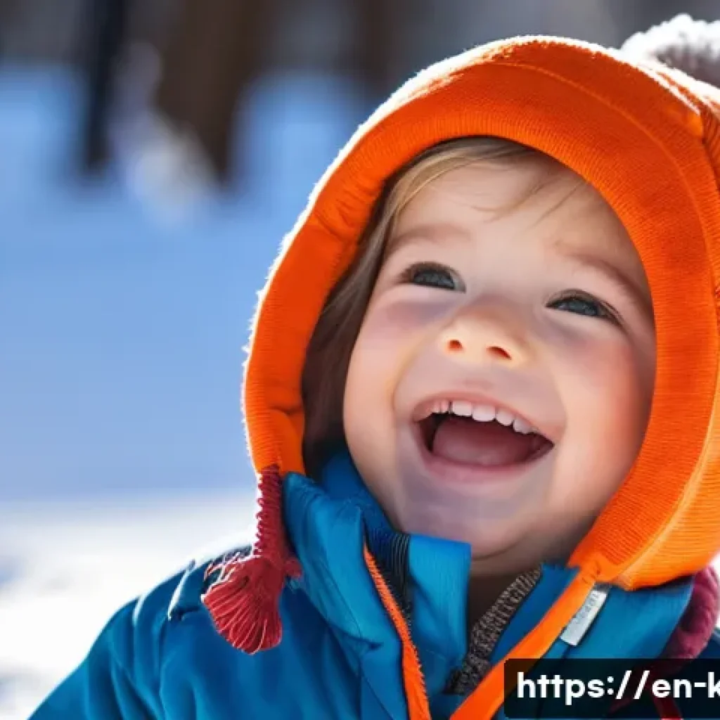 아이들의 겨울 방한용품 - A joyful child, approximately 7 years old, actively playing in a snow-covered park, dressed in funct...