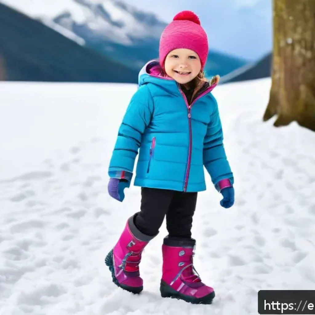 아이 방한복 스타일링 - A cheerful young child wearing a fitted merino wool base layer top and leggings under a bright, quil...