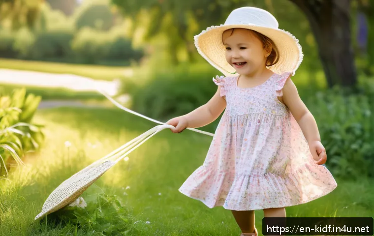 유아용 여름 드레스 스타일 - A cheerful toddler girl wearing a 100% cotton sundress featuring delicate ruffles and a stretchy smo...