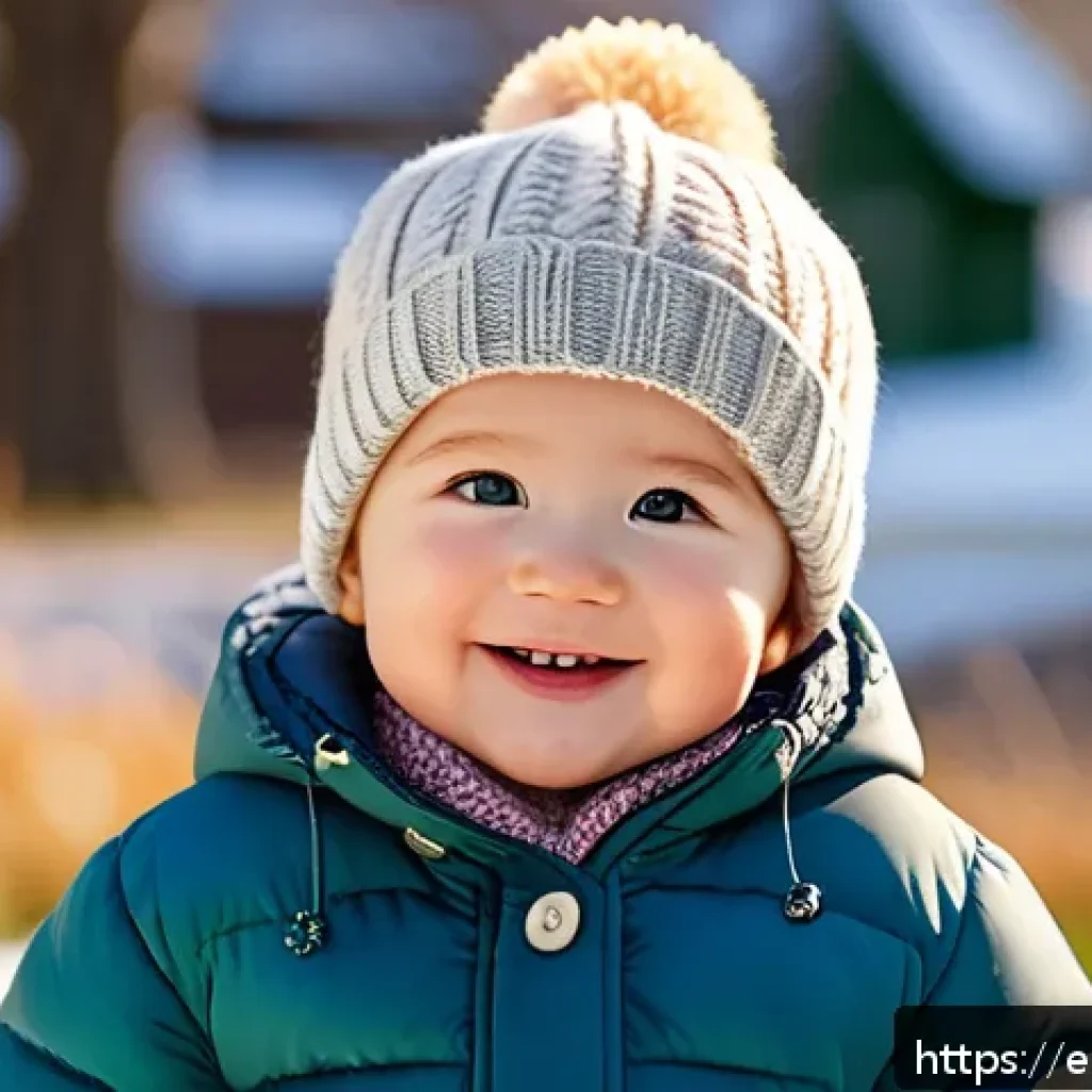 유아용 겨울 모자 추천 - A joyful toddler wearing a soft merino wool beanie with a playful pompom on top, dressed in a cozy w...