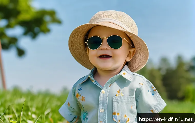 유아용 여름 셔츠 추천 - A cheerful toddler wearing a loose, lightweight cotton shirt with a soft pastel blue color and playf...