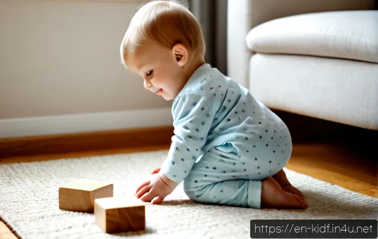 유아용 실내복 스타일 - Photorealistic lifestyle scene of a cheerful toddler wearing soft cotton long-sleeve pajamas and mat...